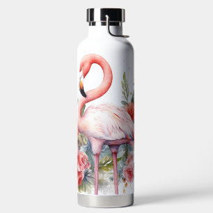 WASSERFARBE ROSA FLAMINGO VOGEL UND BLUMEN TRINKFLASCHE