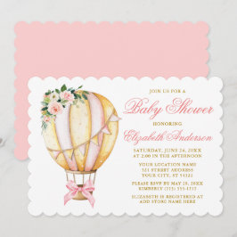 Wasserfarbe Rosa Floral Luftballon Bow Baby Dusche Einladung