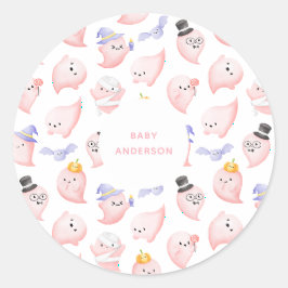 Wasserfarbe Rosa Geister Halloween Kinderdusche Runder Aufkleber