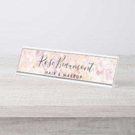 Wasserfarbe Rosa Gelbe Schriftzeichen Beschriftung Schreibtischnamensplakette