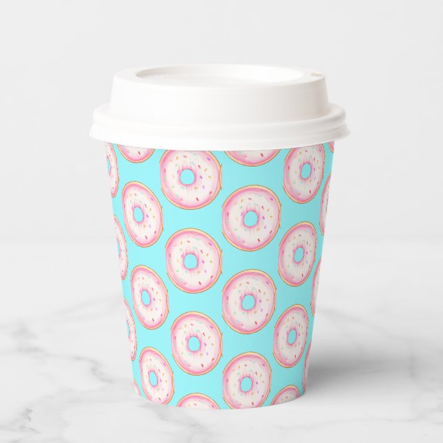 Wasserfarbe Rosa glänzende Sprinkle Donuts Pappbecher (Vorderseite)