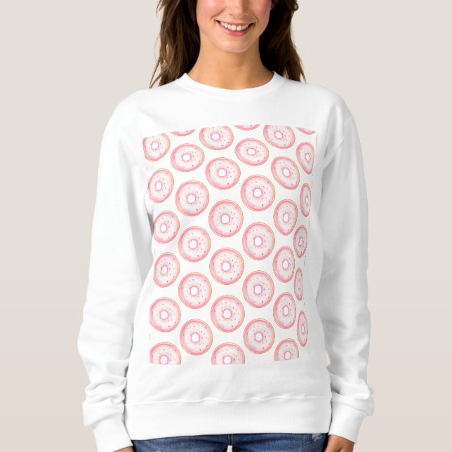 Wasserfarbe Rosa glänzende Sprinkle Donuts Sweatshirt (Vorderseite)