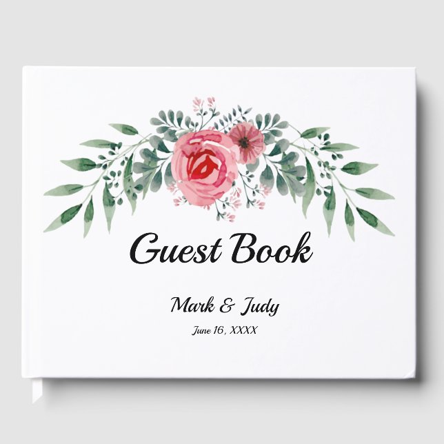 Wasserfarbe Rosa Grüne Foliage Hochzeit Gästebuch (Vorderseite)