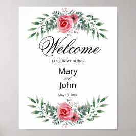 Wasserfarbe Rosa Grüne Foliage Hochzeit Poster