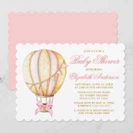 Wasserfarbe Rosa Heißluftballon Bow Babydusche Einladung