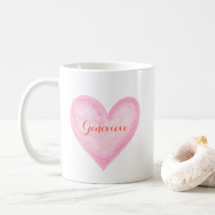 Wasserfarbe Rosa Herz mit personalisiertem Namen n Kaffeetasse
