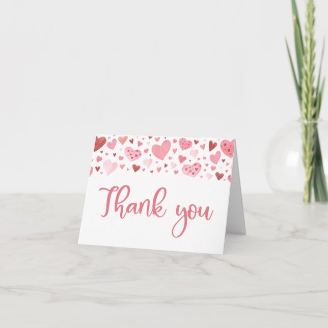 Wasserfarbe Rosa Herz Valentine Sweetheart Dankeskarte (Vorderseite)