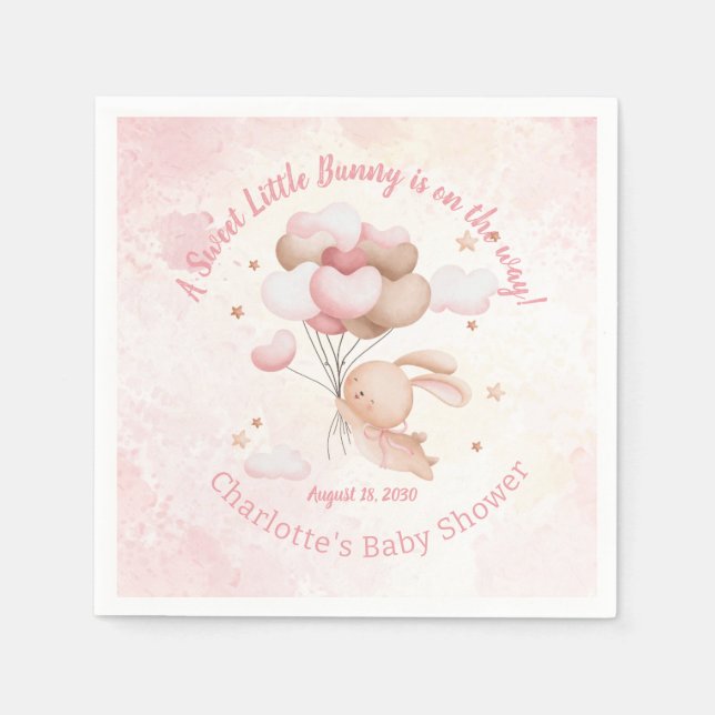 Wasserfarbe Rosa Herzballons Bunny Baby Dusche Serviette (Vorderseite)