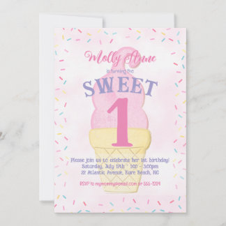 Wasserfarbe Rosa Ice Creme Cone Geburtstagskarte Einladung