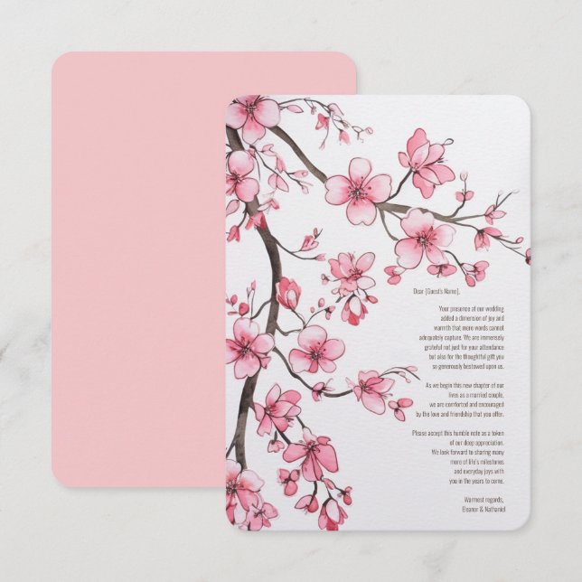 Wasserfarbe Rosa Kirschblossom Blumenzehen Dankeskarte (Vorne/Hinten)