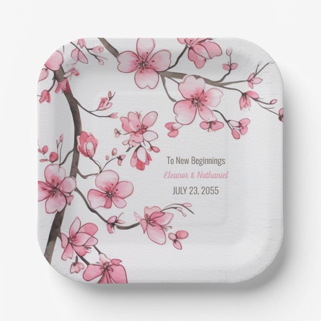 Wasserfarbe Rosa Kirschblossom Blumenzehen Pappteller (Vorderseite)