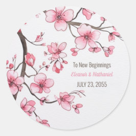 Wasserfarbe Rosa Kirschblossom Blumenzehen Runder Aufkleber