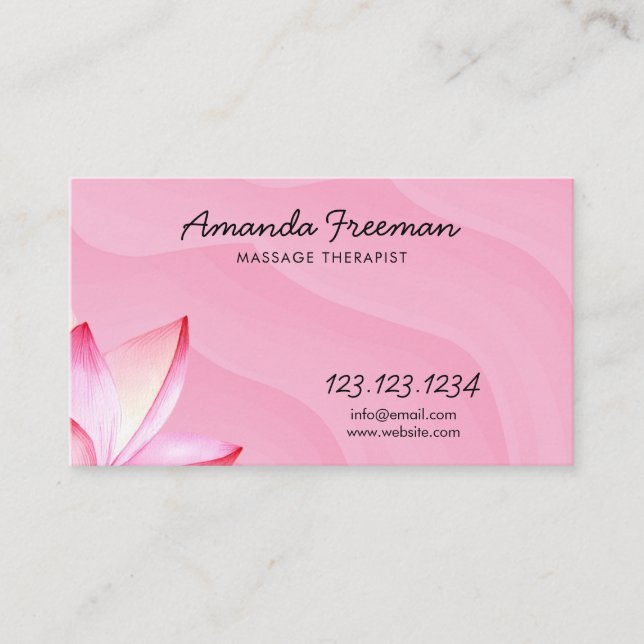 Wasserfarbe Rosa Lotus Blume Massagetherapeut Visitenkarte (Vorderseite)