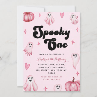 Wasserfarbe Rosa Niedlicher Geist Spooky Ein 1. Ge Einladung