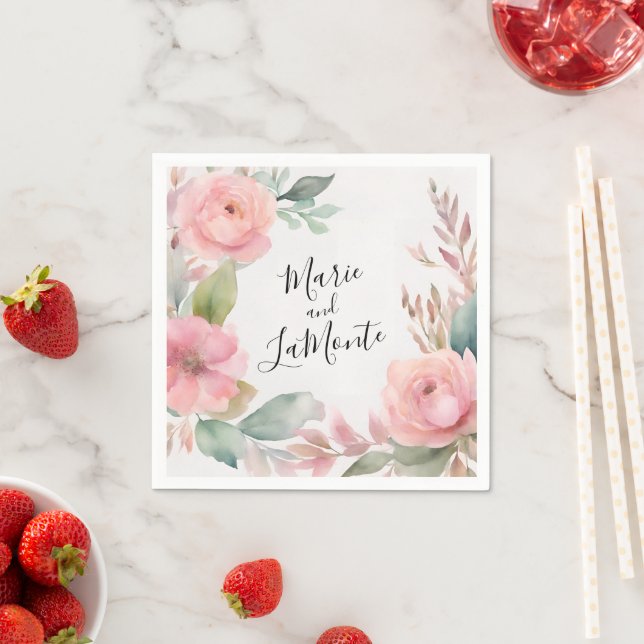 Wasserfarbe Rosa Pastel florale Hochzeit Napkins Serviette (Beispiel)