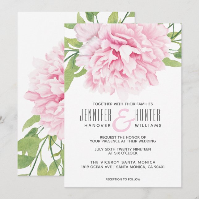 Wasserfarbe Rosa Pénées Floral | Hochzeit Einladung (Vorne/Hinten)