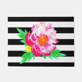 Wasserfarbe Rosa Peony Black & White Door Mat Fußmatte