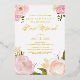 Wasserfarbe Rosa Peony B'not Mitzvah Folieneinladung