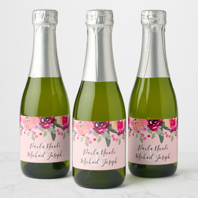 Wasserfarbe Rosa Personalisierte Hochzeit Mini (Flaschen)