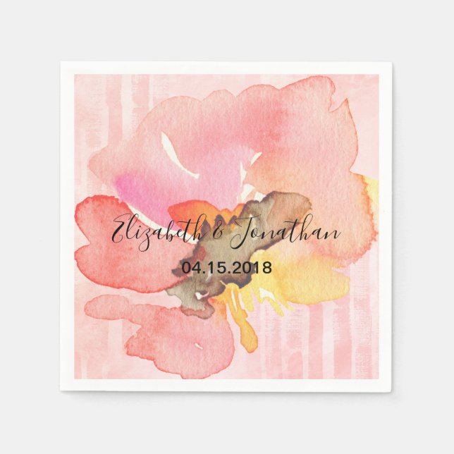Wasserfarbe Rosa Pfirsichkoralle Hochzeit Serviette (Vorderseite)