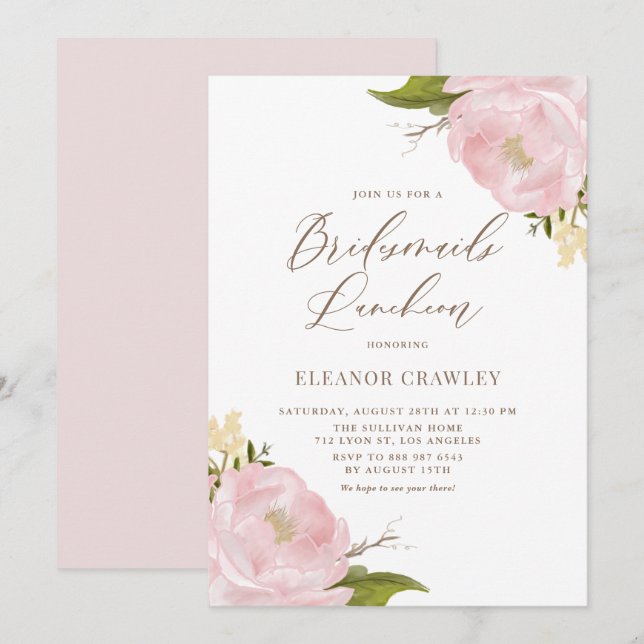 Wasserfarbe Rosa Pink Peony Bridesmaids Luncheon Einladung (Vorne/Hinten)