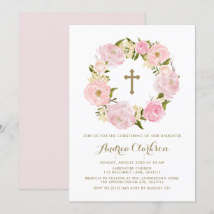 Wasserfarbe Rosa Pink Peony Wreath Christening Einladung