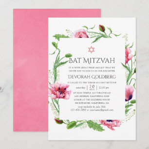 Wasserfarbe Rosa Poppies Bat Mitzvah Einladung