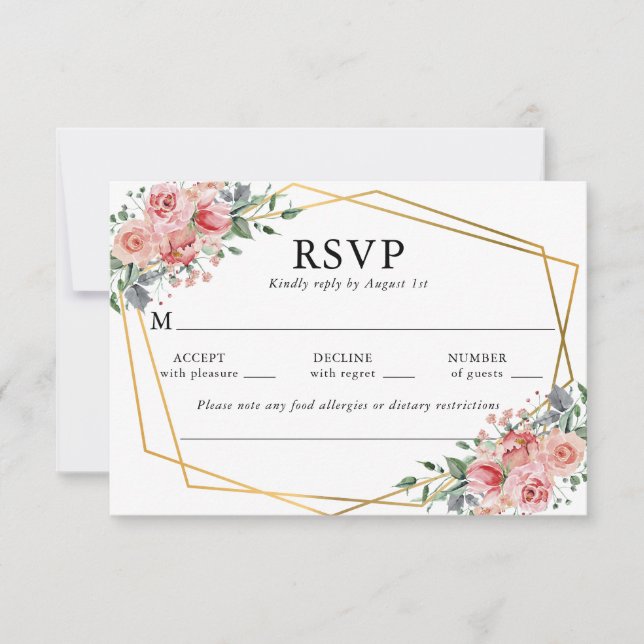 Wasserfarbe Rosa Rose Blumenzehen RSVP Karte (Vorderseite)