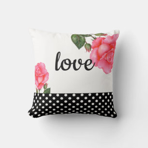 Wasserfarbe Rosa Rose Botanischer Floral Polka Dot Kissen