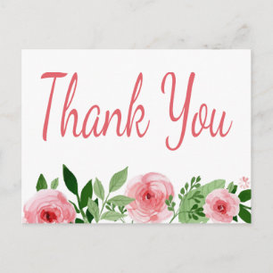 Wasserfarbe Rosa Rose Floral Vielen Dank Postkarte