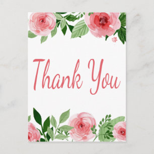 Wasserfarbe Rosa Rose Floral Vielen Dank Postkarte