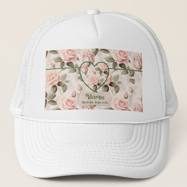 Wasserfarbe Rosa Rose und botanische Farbe Truckerkappe (Vorderseite)