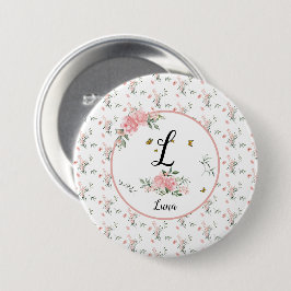 Wasserfarbe Rosa Rosen mit Schmetterlingen Button