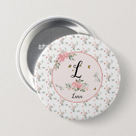 Wasserfarbe Rosa Rosen mit Schmetterlingen Button
