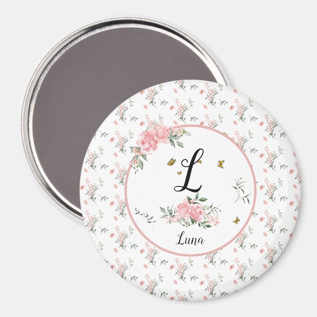 Wasserfarbe Rosa Rosen mit Schmetterlingen Magnet (Vorderseite/Rückseite)