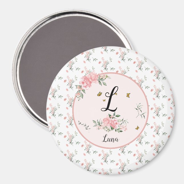Wasserfarbe Rosa Rosen mit Schmetterlingen Magnet (Vorderseite/Rückseite)