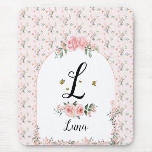 Wasserfarbe Rosa Rosen mit Schmetterlingen Mousepad