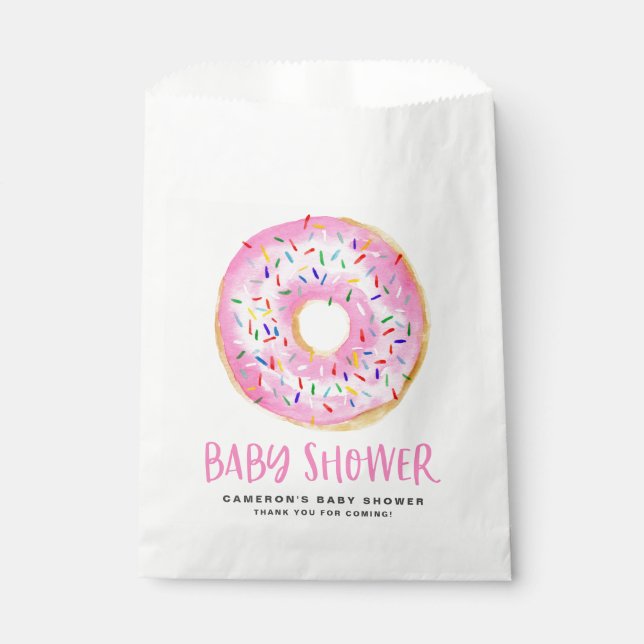 Wasserfarbe Rosa Sprinkle Glazed Donut Babydusche Geschenktütchen (Vorderseite)
