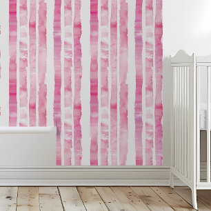 Wasserfarbe Rosa Streifen Kinderzimmer Tapete