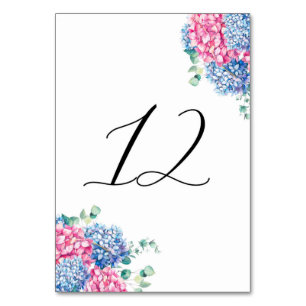 Wasserfarbe Rosa und Blaue Hortensien Tisch 12 Tischnummer