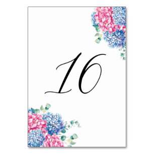 Wasserfarbe Rosa und Blaue Hortensien Tisch 16 Tischnummer