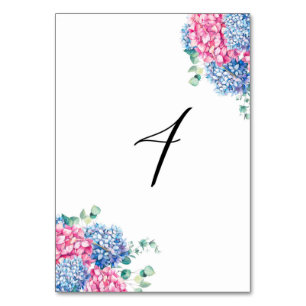Wasserfarbe Rosa und Blaue Hortensien Tisch 4 Tischnummer