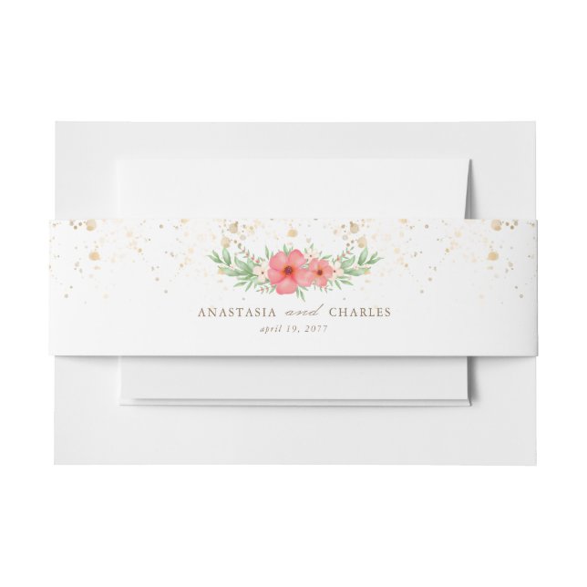 Wasserfarbe Rosa und Elfenbeingrün Blumenzehen Einladungsbanderole (Vorderseite Beispiel)