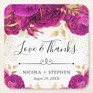 Wasserfarbe Rosa und Gold Blumen Hochzeit Rechteckiger Pappuntersetzer