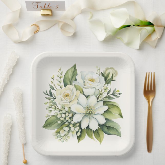 Wasserfarbe Rose Bouquet Pappteller (Hochzeit)