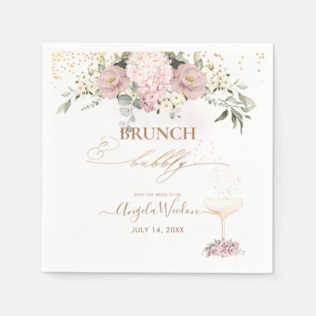 Wasserfarbe Rose Brunch Bubbly Napkins Serviette (Vorderseite)