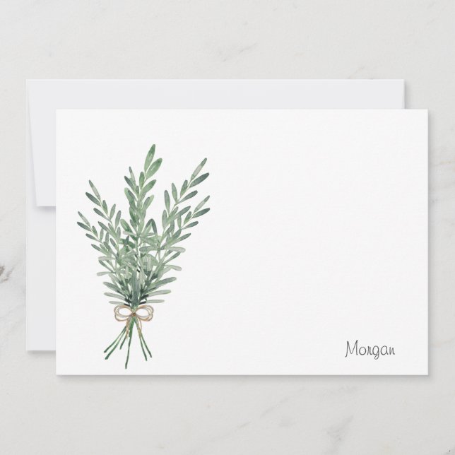 Wasserfarbe Rosemary Bouquet mit Jute Bow Mitteilungskarte (Vorderseite)