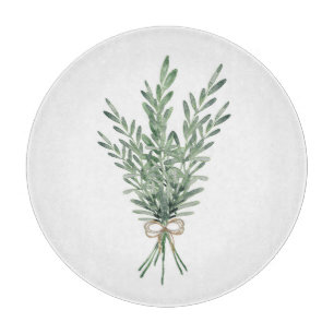 Wasserfarbe Rosemary Bouquet mit Jute Bow Schneidebrett