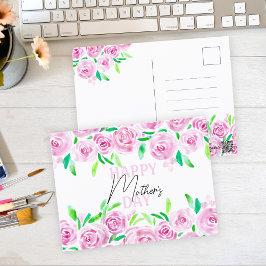 Wasserfarbe Rosen Grün Blätter Muttertag Postkarte