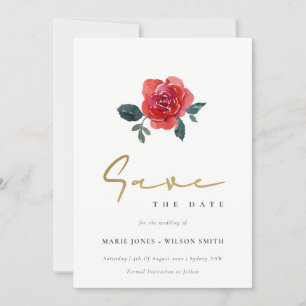 WASSERFARBE ROT GRÜNE ROSE FLORAL SAVE THE DATE EINLADUNG